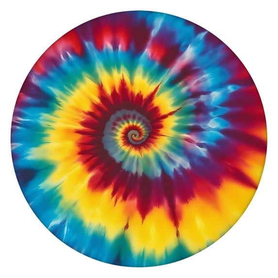 Colorful Rainbow Tie Dye Spiral Pattern Round Fitted Tablecloth with Elastic Edge,Dining Table Cover Waterproof,Outdoor Round Tablecloth for Camping,Dining,Indoor and Outdoor