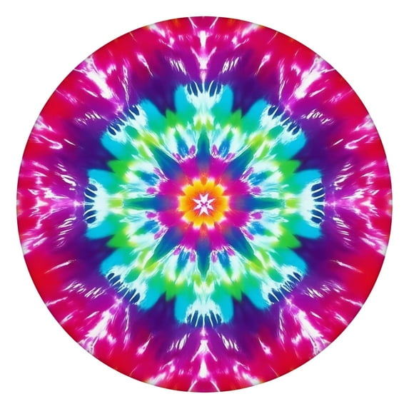Colorful Rainbow Tie Dye Spiral Pattern Round Fitted Tablecloth with Elastic Edge,Dining Table Cover Waterproof,Outdoor Round Tablecloth for Camping,Dining,Indoor and Outdoor