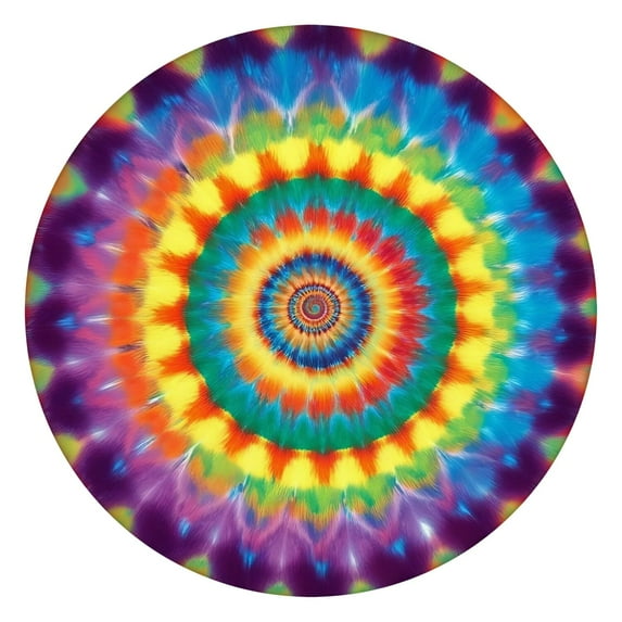 Colorful Rainbow Tie Dye Spiral Pattern Round Fitted Tablecloth with Elastic Edge,Dining Table Cover Waterproof,Outdoor Round Tablecloth for Camping,Dining,Indoor and Outdoor