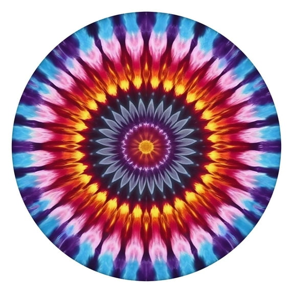 Colorful Rainbow Tie Dye Spiral Pattern Round Fitted Tablecloth with Elastic Edge,Dining Table Cover Waterproof,Outdoor Round Tablecloth for Camping,Dining,Indoor and Outdoor