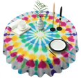 thumbnail image 1 of Colorful Rainbow Tie Dye Spiral Pattern Round Tablecloth 60"x60",Wrinkle Wipeable Table Cloth for Kitchen Dining Room Picnic Patio Party, 1 of 6