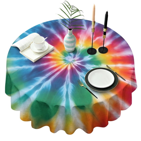 Colorful Rainbow Tie Dye Spiral Pattern Round Tablecloth 60"x60",Wrinkle Wipeable Table Cloth for Kitchen Dining Room Picnic Patio Party