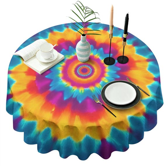 Colorful Rainbow Tie Dye Spiral Pattern Round Tablecloth 60"x60",Wrinkle Wipeable Table Cloth for Kitchen Dining Room Picnic Patio Party