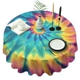 thumbnail image 1 of Colorful Rainbow Tie Dye Spiral Pattern Round Tablecloth 60"x60",Wrinkle Wipeable Table Cloth for Kitchen Dining Room Picnic Patio Party, 1 of 6