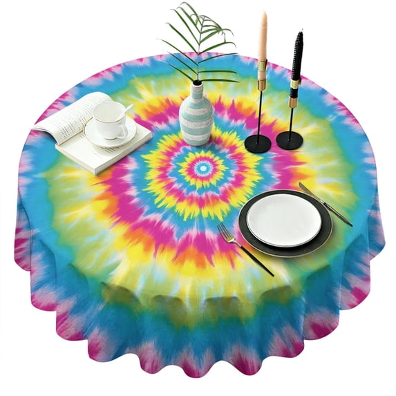 Colorful Rainbow Tie Dye Spiral Pattern Round Tablecloth 60"x60",Wrinkle Wipeable Table Cloth for Kitchen Dining Room Picnic Patio Party