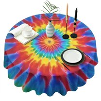 Colorful Rainbow Tie Dye Spiral Pattern Round Tablecloth 60"x60",Wrinkle Wipeable Table Cloth for Kitchen Dining Room Picnic Patio Party