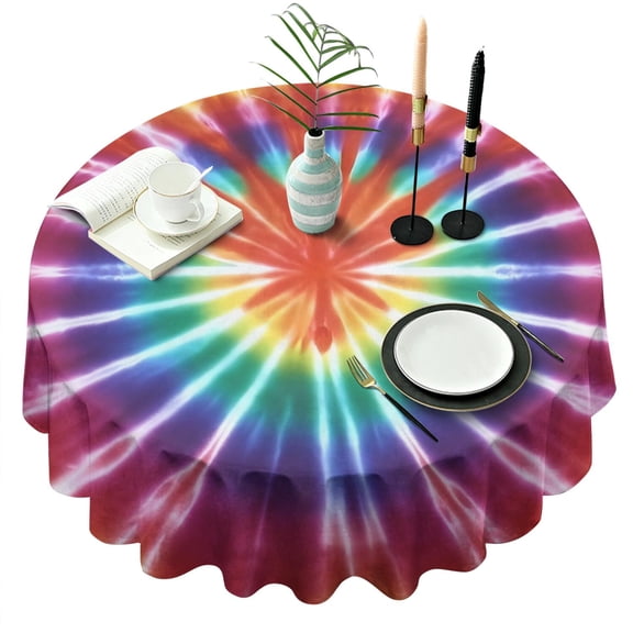 Colorful Rainbow Tie Dye Spiral Pattern Round Tablecloth 60"x60",Wrinkle Wipeable Table Cloth for Kitchen Dining Room Picnic Patio Party