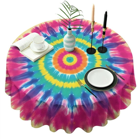 Colorful Rainbow Tie Dye Spiral Pattern Round Tablecloth 60"x60",Wrinkle Wipeable Table Cloth for Kitchen Dining Room Picnic Patio Party
