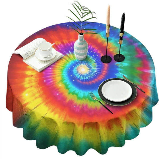 Colorful Rainbow Tie Dye Spiral Pattern Round Tablecloth 60"x60",Wrinkle Wipeable Table Cloth for Kitchen Dining Room Picnic Patio Party
