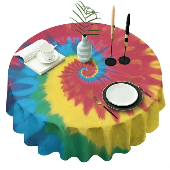Colorful Rainbow Tie Dye Spiral Pattern Round Tablecloth 60"x60",Wrinkle Wipeable Table Cloth for Kitchen Dining Room Picnic Patio Party