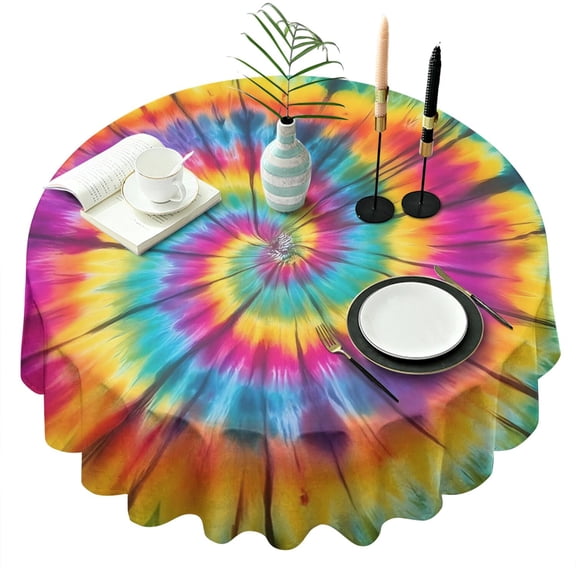 Colorful Rainbow Tie Dye Spiral Pattern Round Tablecloth 60"x60",Wrinkle Wipeable Table Cloth for Kitchen Dining Room Picnic Patio Party