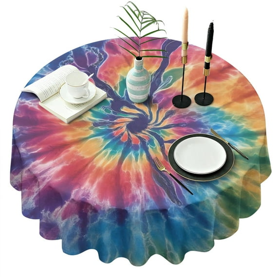 Colorful Rainbow Tie Dye Spiral Pattern Round Tablecloth 60"x60",Wrinkle Wipeable Table Cloth for Kitchen Dining Room Picnic Patio Party