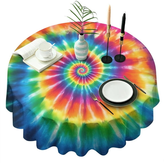 Colorful Rainbow Tie Dye Spiral Pattern Round Tablecloth 60"x60",Wrinkle Wipeable Table Cloth for Kitchen Dining Room Picnic Patio Party
