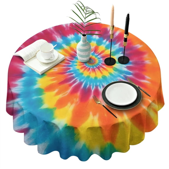 Colorful Rainbow Tie Dye Spiral Pattern Round Tablecloth 60"x60",Wrinkle Wipeable Table Cloth for Kitchen Dining Room Picnic Patio Party