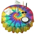 thumbnail image 1 of Colorful Rainbow Tie Dye Spiral Pattern Round Tablecloth 60"x60",Wrinkle Wipeable Table Cloth for Kitchen Dining Room Picnic Patio Party, 1 of 6
