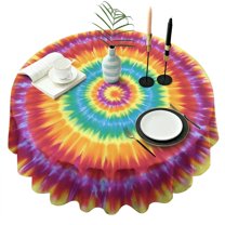 Colorful Rainbow Tie Dye Spiral Pattern Round Tablecloth 60"x60",Wrinkle Wipeable Table Cloth for Kitchen Dining Room Picnic Patio Party