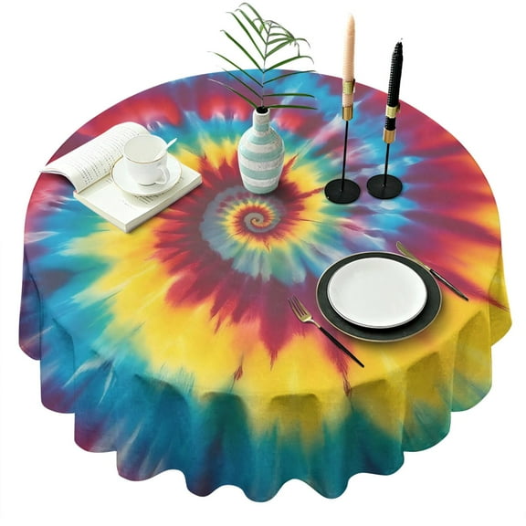 Colorful Rainbow Tie Dye Spiral Pattern Round Tablecloth 60"x60",Wrinkle Wipeable Table Cloth for Kitchen Dining Room Picnic Patio Party