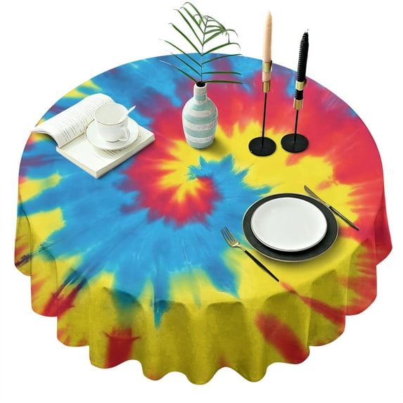 Colorful Rainbow Tie Dye Spiral Pattern Round Tablecloth 60"x60",Wrinkle Wipeable Table Cloth for Kitchen Dining Room Picnic Patio Party