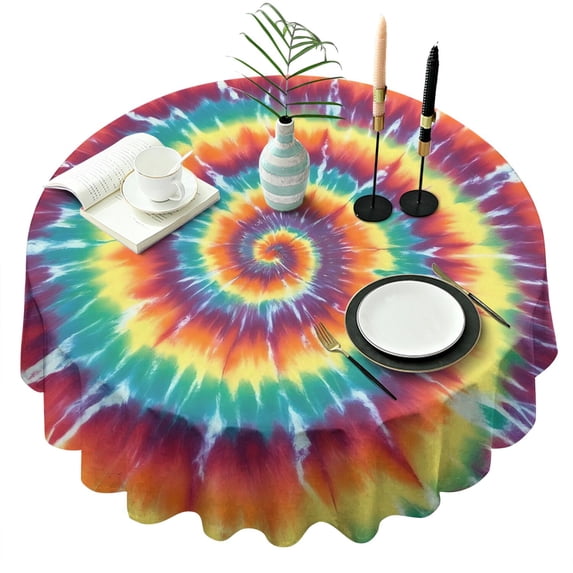 Colorful Rainbow Tie Dye Spiral Pattern Round Tablecloth 60"x60",Wrinkle Wipeable Table Cloth for Kitchen Dining Room Picnic Patio Party