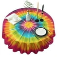 thumbnail image 1 of Colorful Rainbow Tie Dye Spiral Pattern Round Tablecloth 60"x60",Wrinkle Wipeable Table Cloth for Kitchen Dining Room Picnic Patio Party, 1 of 6