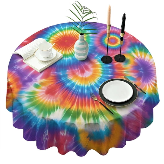 Colorful Rainbow Tie Dye Spiral Pattern Round Tablecloth 60"x60",Wrinkle Wipeable Table Cloth for Kitchen Dining Room Picnic Patio Party