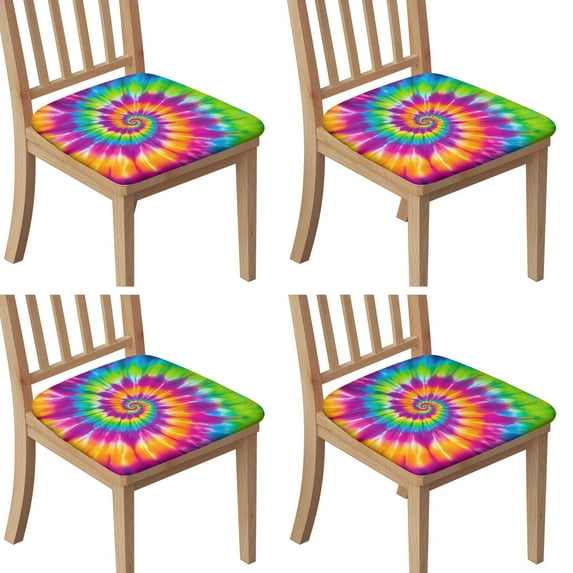 Colorful Rainbow Tie Dye Spiral Pattern Seat Covers for Dining Room Chairs Set Of 4,Stretch Printed Washable Chair Seat Cover with Elastic Ties and Button,Removable Waterproof Couch Cushion Covers