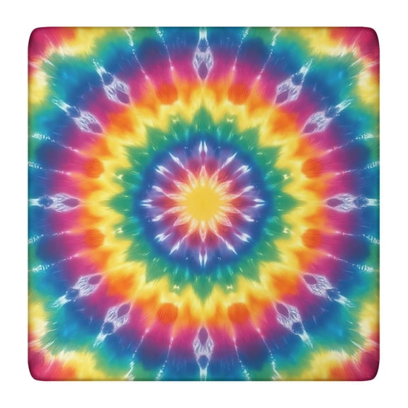 Colorful Rainbow Tie Dye Spiral Pattern Square Fitted Tablecloth with Elastic Edge,Square Table Cover,Washable Elastic Table Cover for Home Kitchen Party Decor 36"x36"