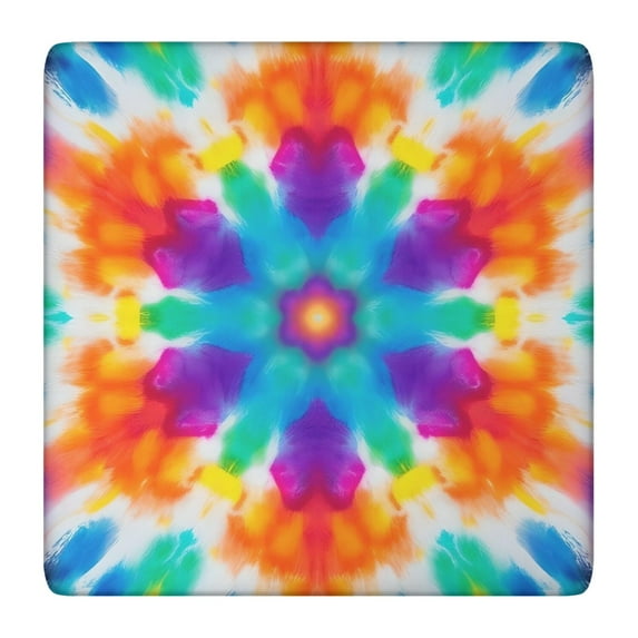 Colorful Rainbow Tie Dye Spiral Pattern Square Fitted Tablecloth with Elastic Edge,Square Table Cover,Washable Elastic Table Cover for Home Kitchen Party Decor 36"x36"