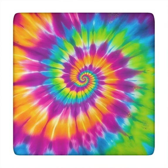 Colorful Rainbow Tie Dye Spiral Pattern Square Fitted Tablecloth with Elastic Edge,Square Table Cover,Washable Elastic Table Cover for Home Kitchen Party Decor 34"x34"
