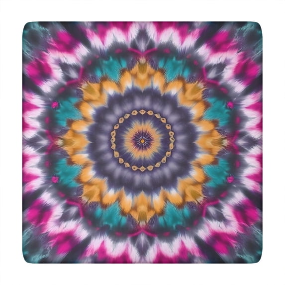Colorful Rainbow Tie Dye Spiral Pattern Square Fitted Tablecloth with Elastic Edge,Square Table Cover,Washable Elastic Table Cover for Home Kitchen Party Decor 34"x34"