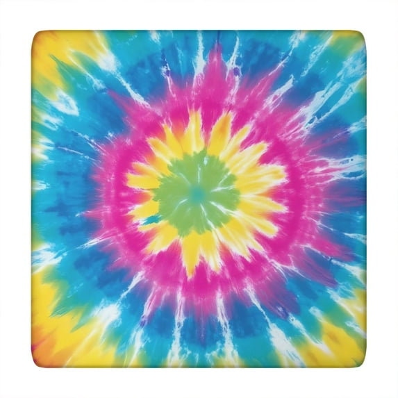 Colorful Rainbow Tie Dye Spiral Pattern Square Fitted Tablecloth with Elastic Edge,Square Table Cover,Washable Elastic Table Cover for Home Kitchen Party Decor 34"x34"