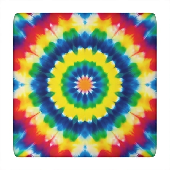 Colorful Rainbow Tie Dye Spiral Pattern Square Fitted Tablecloth with Elastic Edge,Square Table Cover,Washable Elastic Table Cover for Home Kitchen Party Decor 34"x34"