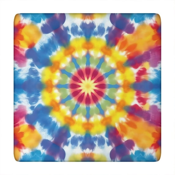 Colorful Rainbow Tie Dye Spiral Pattern Square Fitted Tablecloth with Elastic Edge,Square Table Cover,Washable Elastic Table Cover for Home Kitchen Party Decor 34"x34"
