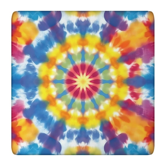 Colorful Rainbow Tie Dye Spiral Pattern Square Fitted Tablecloth with Elastic Edge,Square Table Cover,Washable Elastic Table Cover for Home Kitchen Party Decor 36"x36"