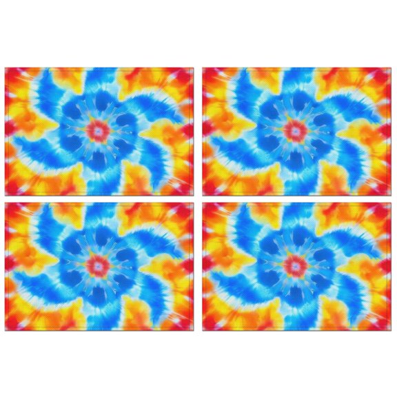 Colorful Rainbow Tie Dye Spiral Pattern Summer Placemats Table Placemats Set Of 4-Linen Kitchen Washable Placemats Table Mats 11.8"x17.7" Non-Slip Heat Resistant