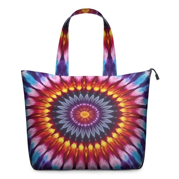 Colorful Rainbow Tie Dye Spiral Pattern Travel Tote Bags for Women Carry On,Large Weekender Bags for Women Travel,Multi Functional Duffle Bag for Work,Shopping,Sports