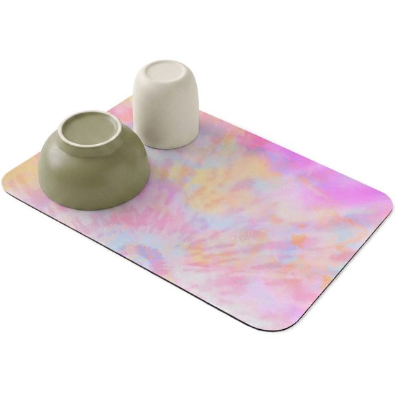 Colorful Rainbow Tie Dye Style Dish Drying Mat,Absorbent Diatomaceous Earth Mats Colored Abstract Art Coffee Mat Dishes Drainer Pad for Kitchen Counter Rack Sink Utensils,12x16in