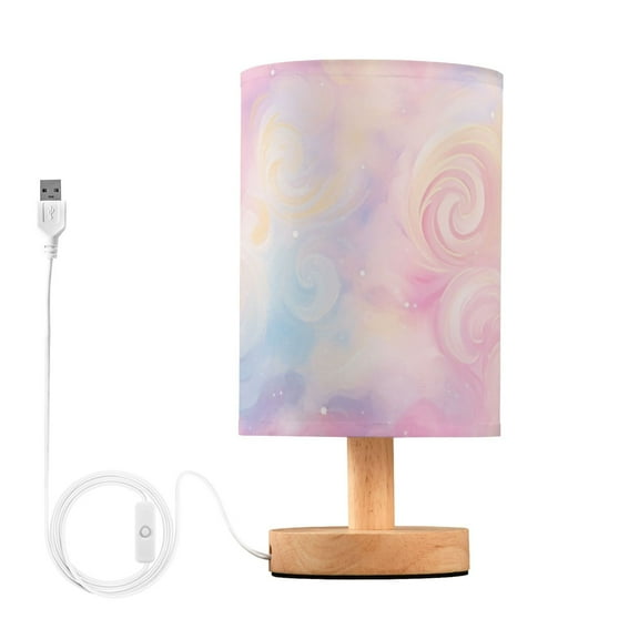 Colorful Rainbow Tie-dye Bedside Table Lamp LED Warm Lights with USB Charging Port Retro Cylinder Desk Lamps