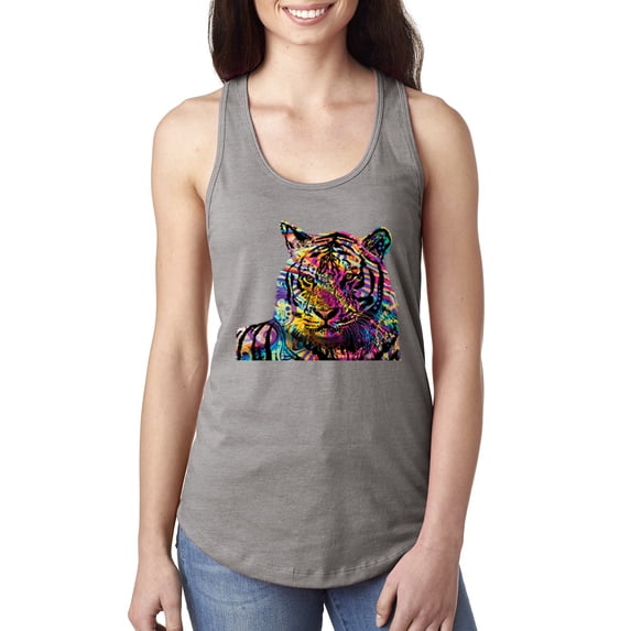 Colorful Rainbow Tiger Animal Lover Ladies Racerback Tank Top, Heather Grey, Small
