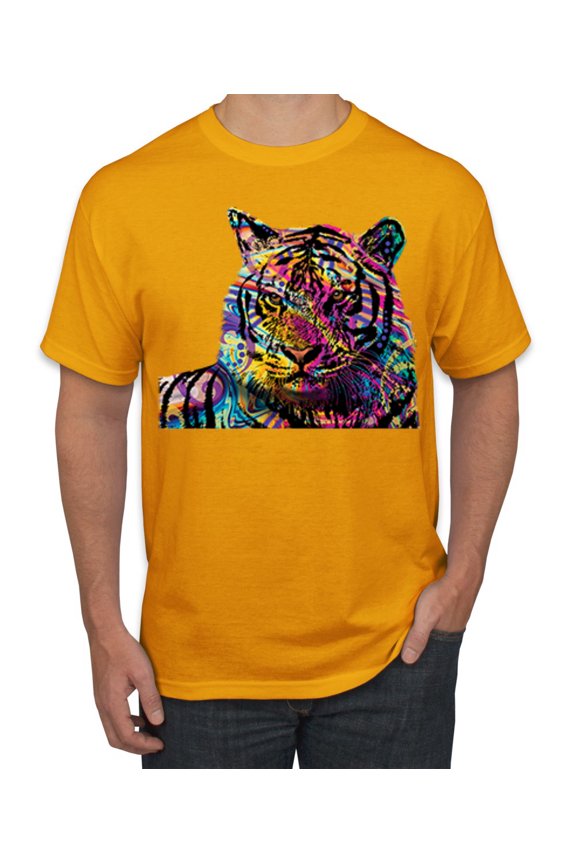 Colorful Rainbow Tiger Animal Lover Men's Graphic T-Shirt, Gold, Medium