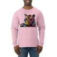 thumbnail image 1 of Colorful Rainbow Tiger Animal Lover Mens Long Sleeve Shirt, Light Pink, Medium, 1 of 5