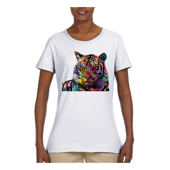 Colorful Rainbow Tiger Animal Lover Womens Graphic T-Shirt, White, X-Large