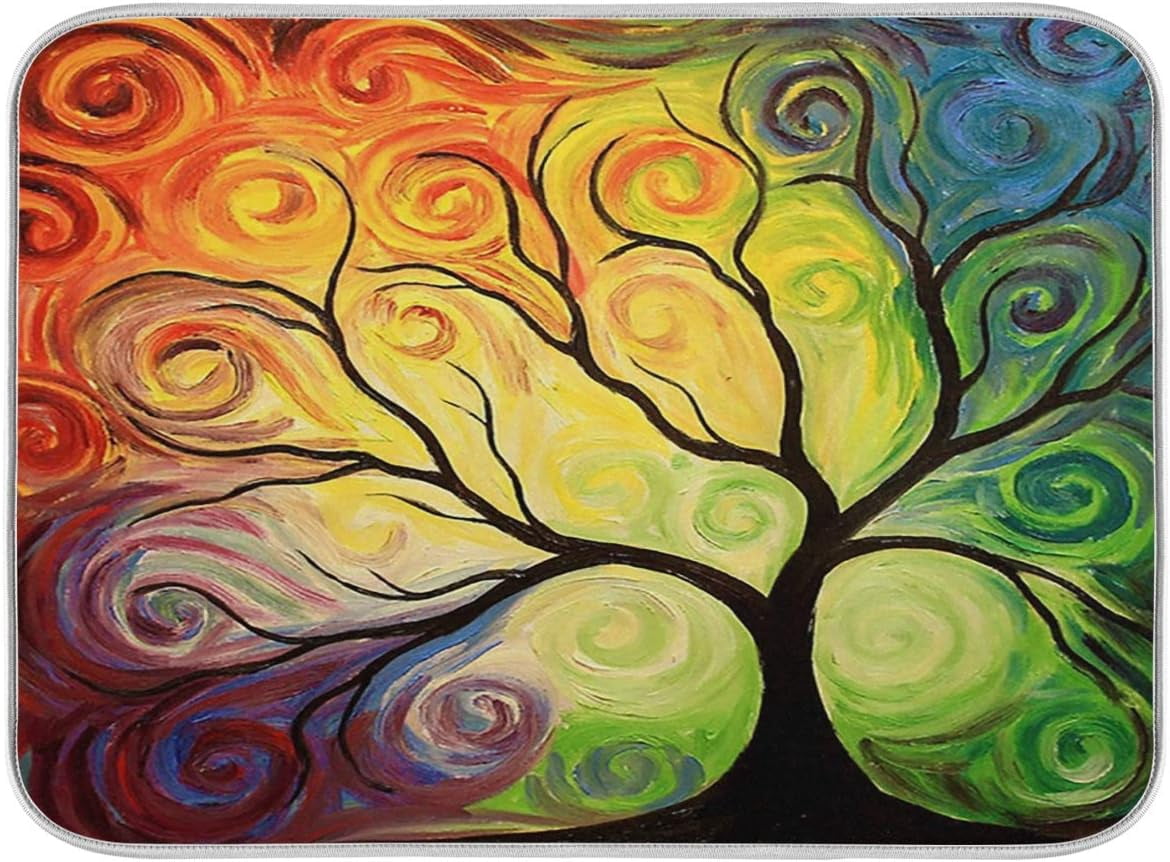 Colorful Rainbow Tree Branch Dish Drying Mat 16x18 inch Abstract Tree ...