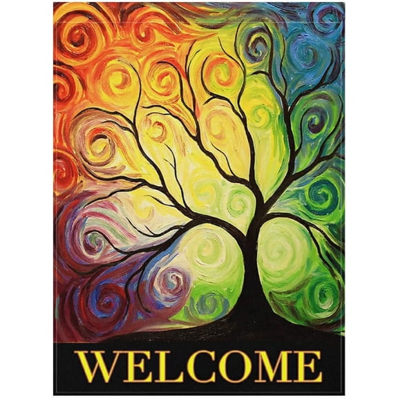 Colorful Rainbow Tree Branch Double Sided Garden Yard Flag 12" x 18", Abstract Tree of Life Summer Spring Autumn Decorative Garden Flag Banner for Outdoor Home Decor Party