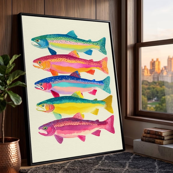 Colorful Rainbow Trout Illustration Wall Art Vibrant Wildlife Decor