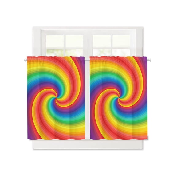 Colorful Rainbow Vortex Short Blackout Curtains 45 Inch Long,Seamless Swirl Pattern Art Rod Pocket Kitchen Curtains,2 Panels Thermal Insulated Room Darkening Drapes for Bedroom,30"W x 45"L