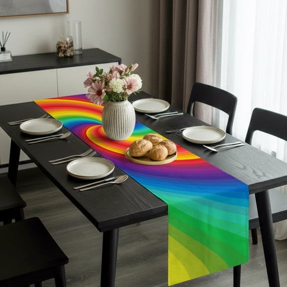 Colorful Rainbow Vortex Table Runner 36 Inches Long,Kitchen Dining Tablerunners Seamless Swirl Pattern Art Linen Table Runners Dresser Scarves for Home Dinner Wedding Holiday Party Decor