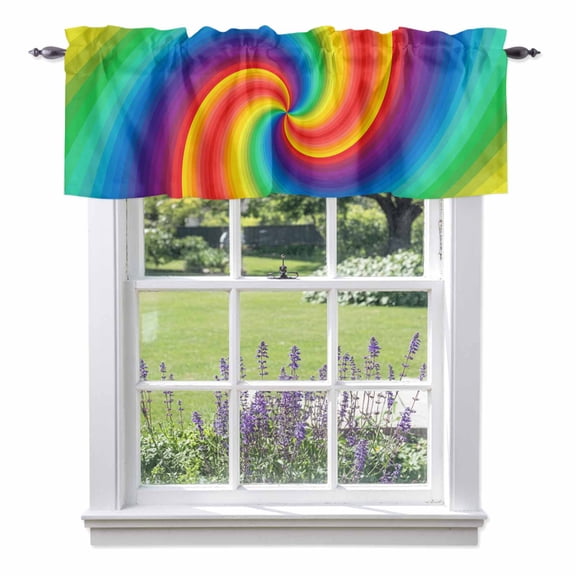 Colorful Rainbow Vortex Valances for Windows,Kitchen Valance Rod Pocket Short Curtain, Seamless Swirl Pattern Art Valance Curtain Window Valances for Bedroom Bathroom Living Room 42x12in