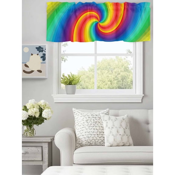 Colorful Rainbow Vortex Valances for Windows,Kitchen Valance Rod Pocket Short Curtain, Seamless Swirl Pattern Art Valance Curtain Window Valances for Bedroom Bathroom Living Room 60x18in