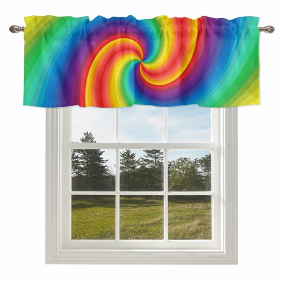 Colorful Rainbow Vortex Valances for Windows Seamless Swirl Pattern Art Rod Pocket Curtain Valance Window Treatment Short Curtains for Kitchen Living Room,42x12in